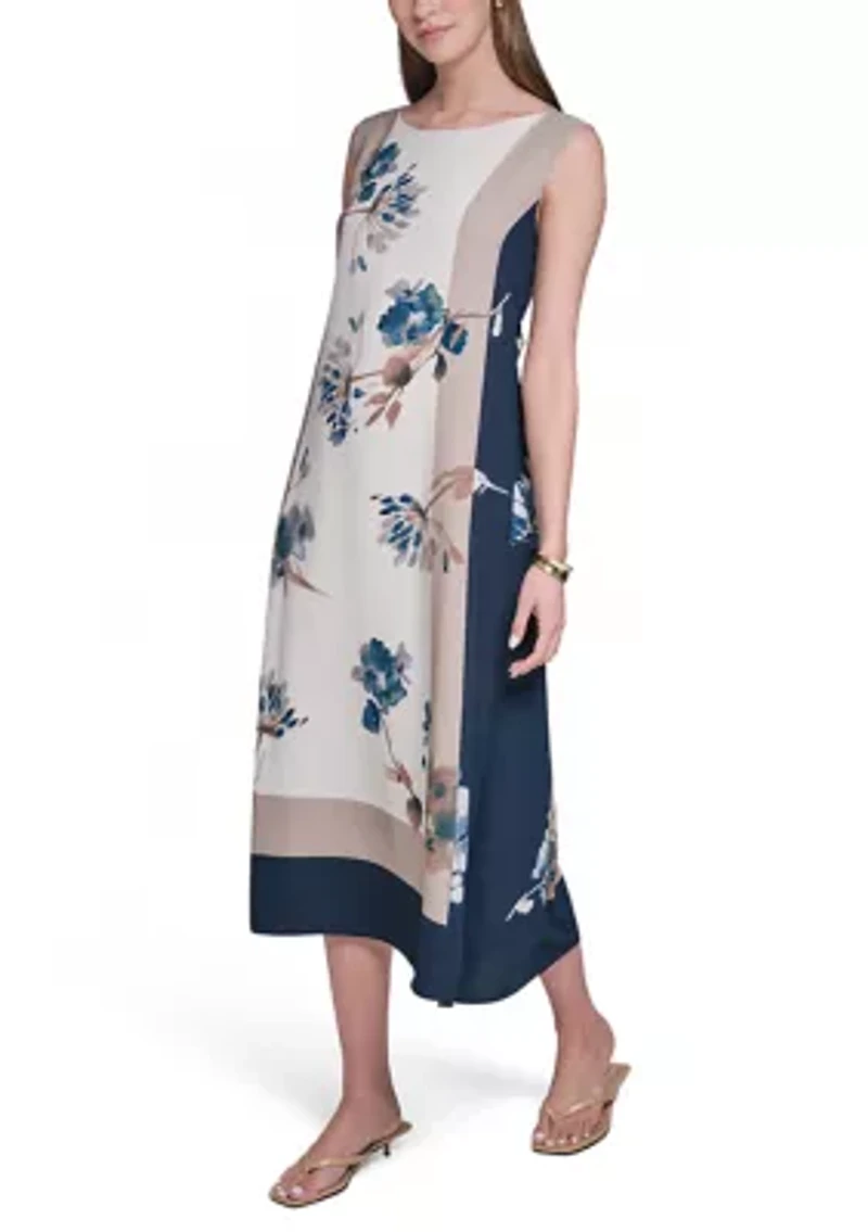 Women's Sleeveless Printed Crepe A-Line Dress
