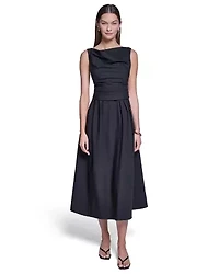 Women's Square Neck Sleeveless Pleated Midi Dress