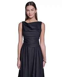 Women's Square Neck Sleeveless Pleated Midi Dress