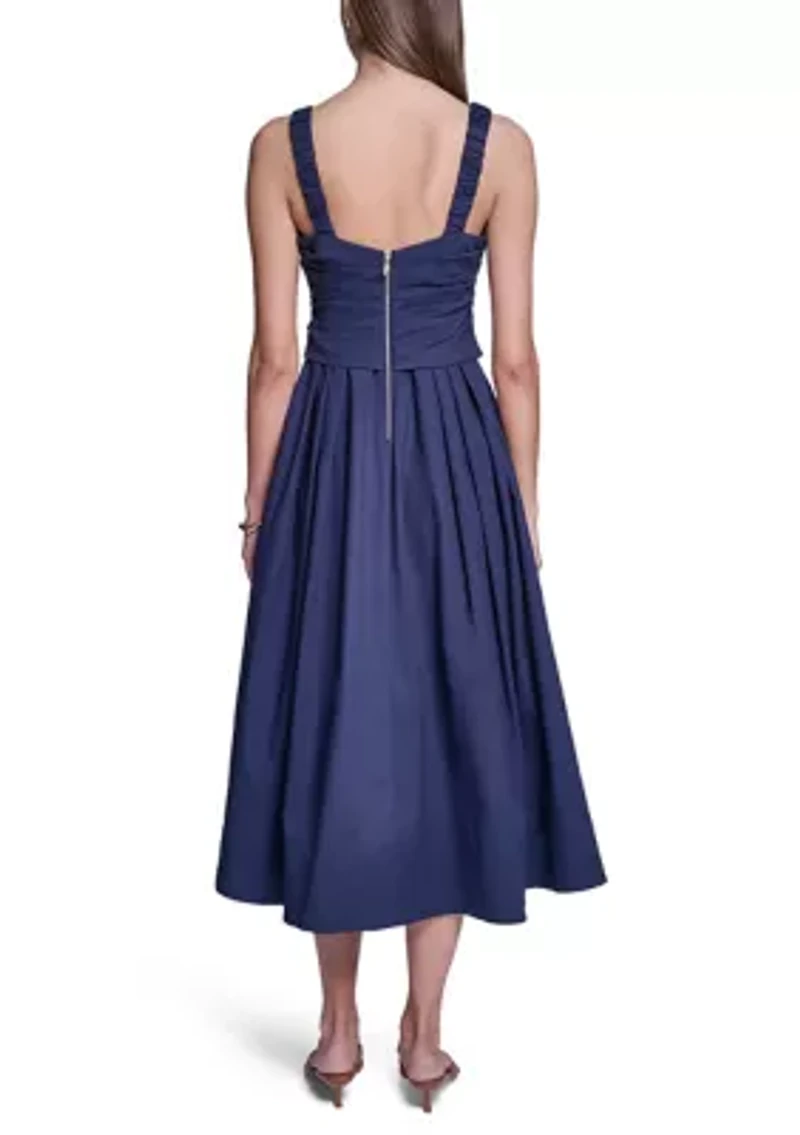 Women's Square Neck Sleeveless Pleated Midi Dress