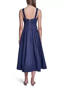 Women's Square Neck Sleeveless Pleated Midi Dress