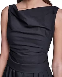 Women's Square Neck Sleeveless Pleated Midi Dress