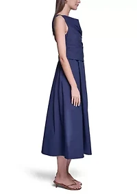 Women's Square Neck Sleeveless Pleated Midi Dress