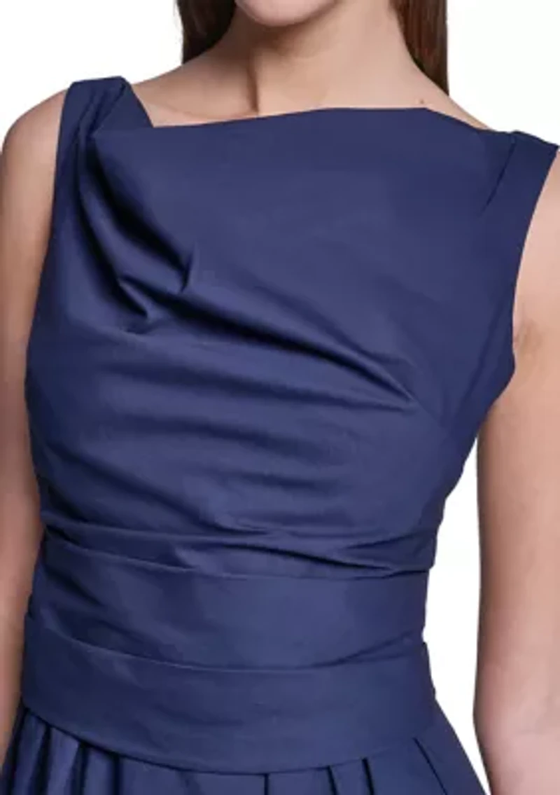 Women's Square Neck Sleeveless Pleated Midi Dress