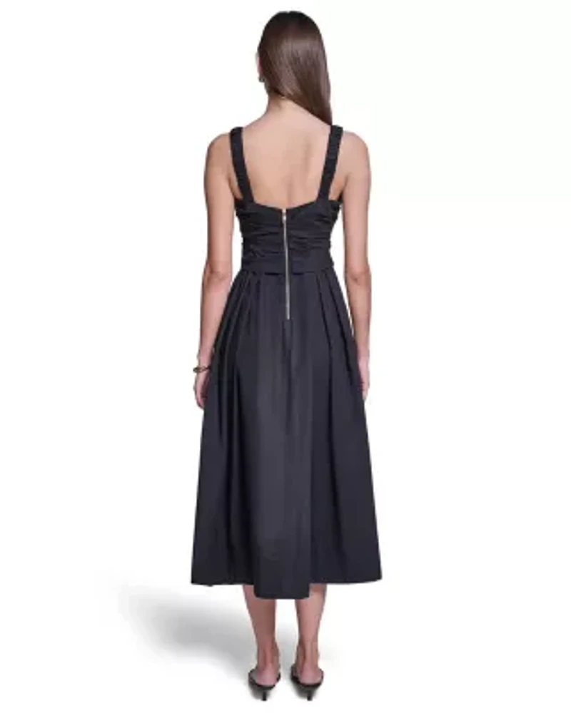 Women's Square Neck Sleeveless Pleated Midi Dress