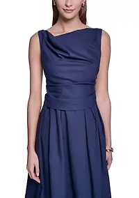 Women's Square Neck Sleeveless Pleated Midi Dress