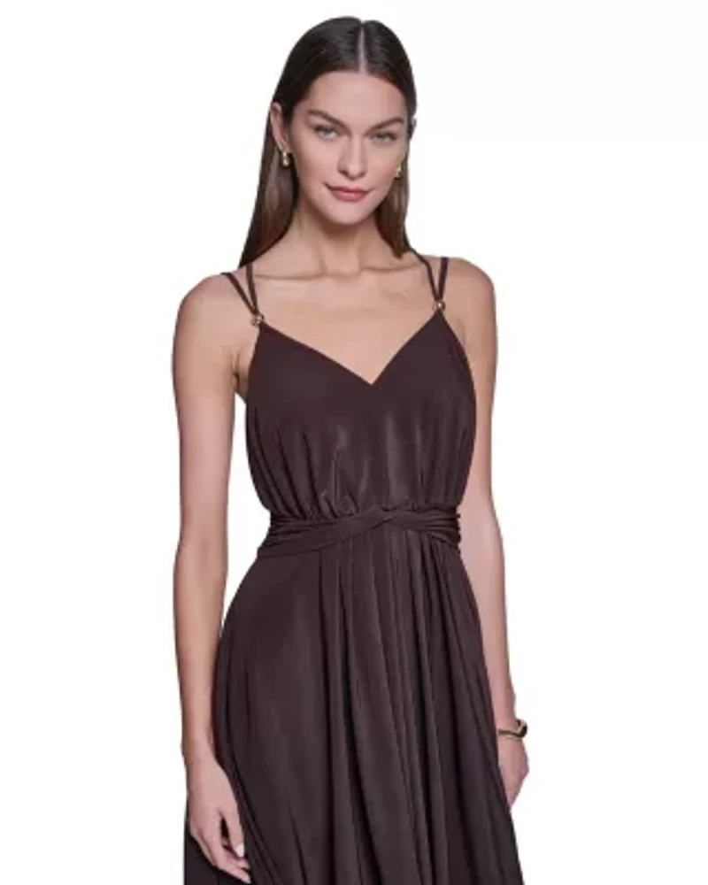 V-Neck Spaghetti Strap Midi Dress