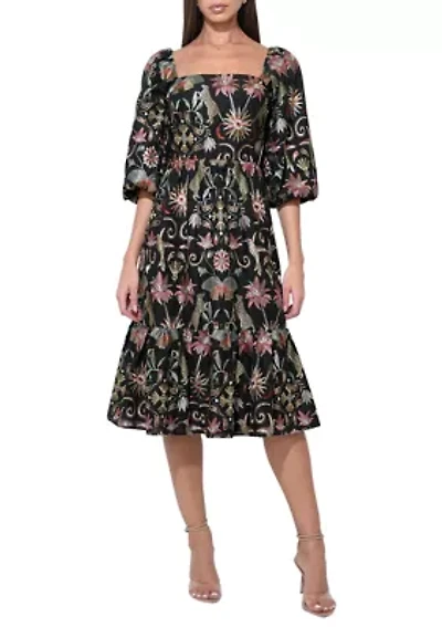 Women's Lydia Bubble Sleeve Square Neck Midi Dress