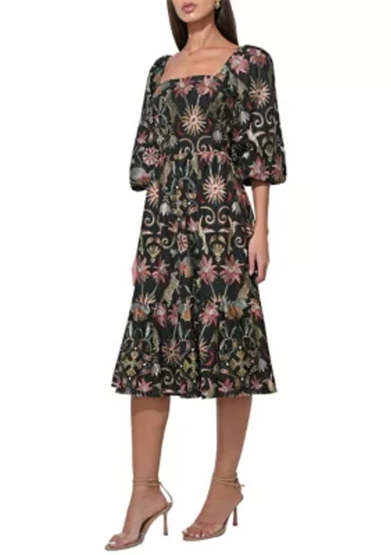 Women's Lydia Bubble Sleeve Square Neck Midi Dress