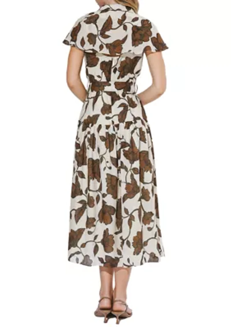 Women's Short Sleeve Floral Wrap Midi Dress