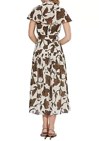 Women's Short Sleeve Floral Wrap Midi Dress