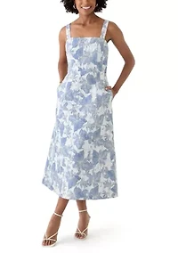 Women's Sleeveless Square Neck Floral Print Midi Dress