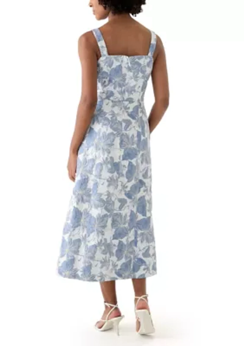 Women's Sleeveless Square Neck Floral Print Midi Dress