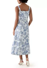 Women's Sleeveless Square Neck Floral Print Midi Dress