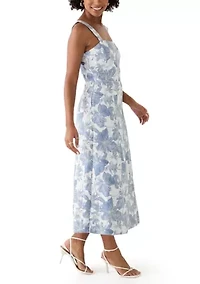 Women's Sleeveless Square Neck Floral Print Midi Dress