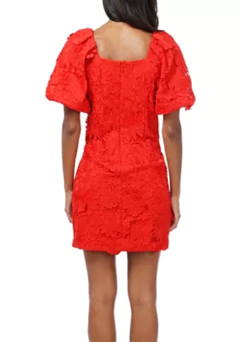Women's Puff Sleeve 3D Lace Mini Dress