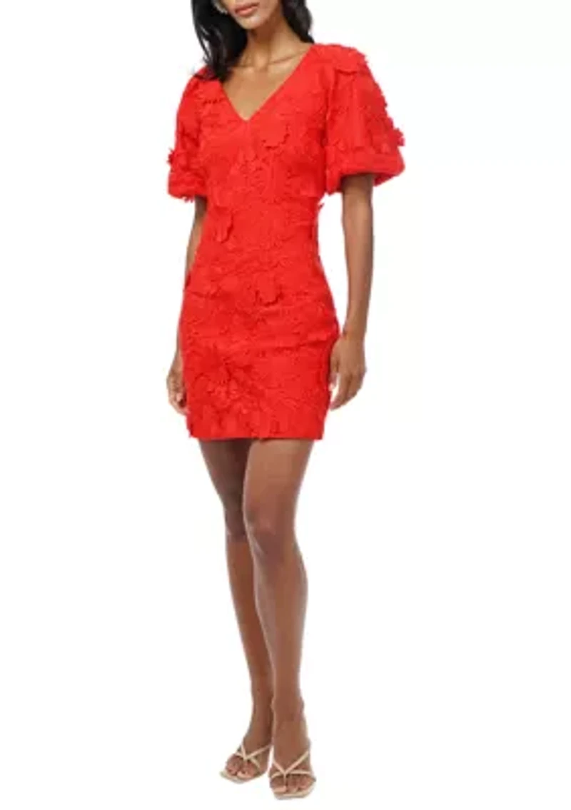 Women's Puff Sleeve 3D Lace Mini Dress