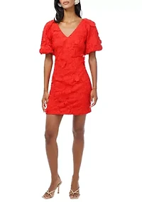 Women's Puff Sleeve 3D Lace Mini Dress