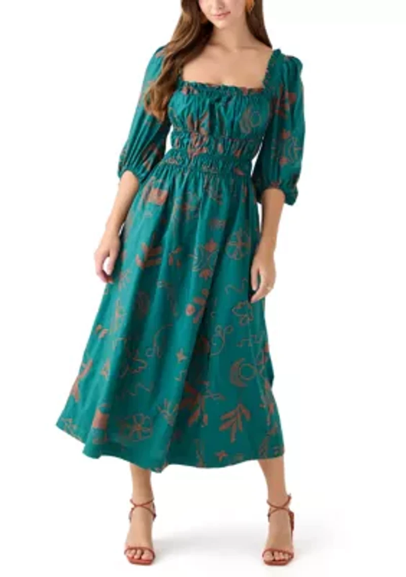 Women's Three Quarter Sleeve Midi Dress