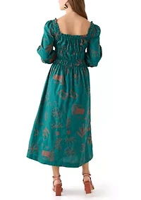 Women's Three Quarter Sleeve Midi Dress