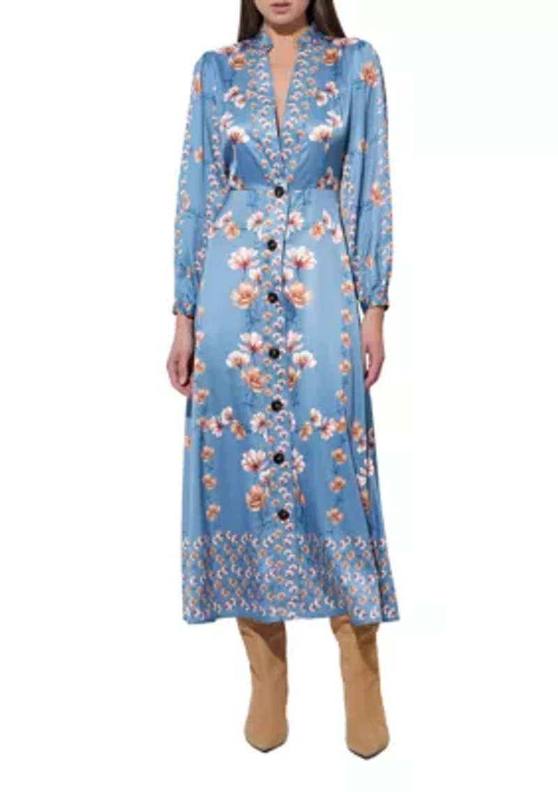 Women's Long Sleeve Floral Button Midi Dress