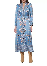 Women's Long Sleeve Floral Button Midi Dress