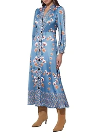 Women's Long Sleeve Floral Button Midi Dress