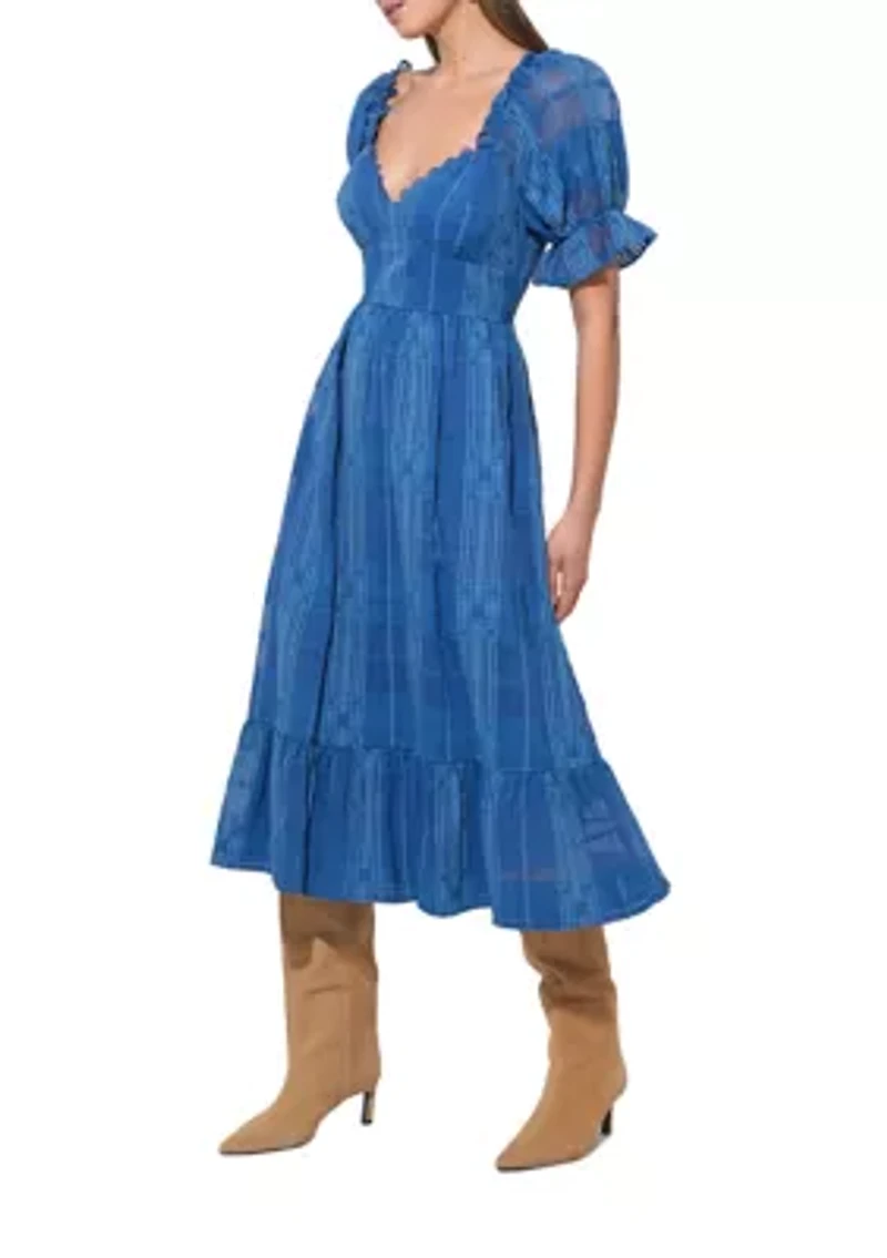 Women's Puff Sleeve Jacquard Maxi Dress