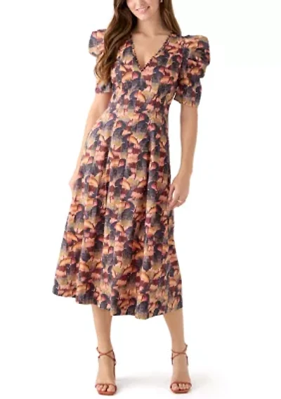 Women's Puff Sleeve Floral Midi Dress