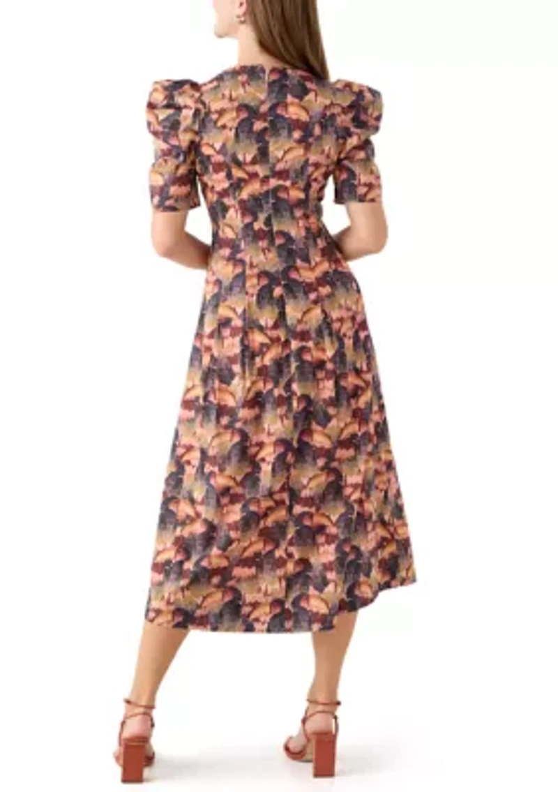 Women's Puff Sleeve Floral Midi Dress