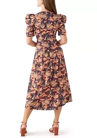 Women's Puff Sleeve Floral Midi Dress