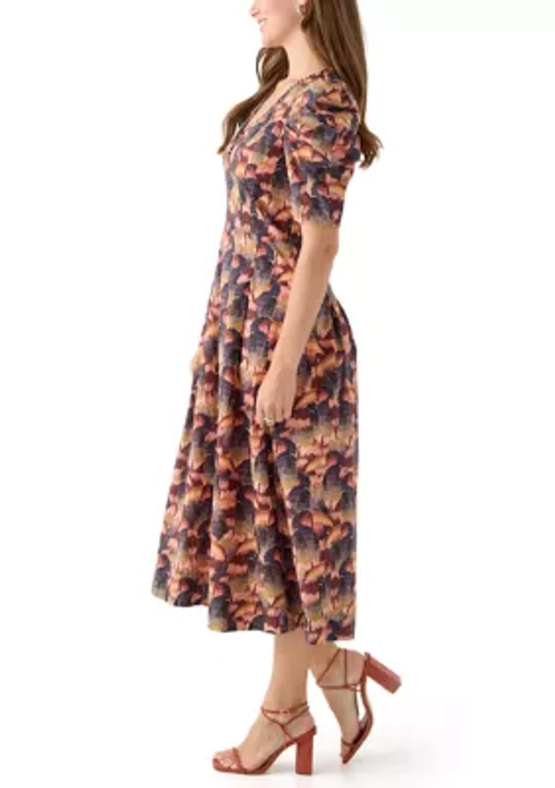 Women's Puff Sleeve Floral Midi Dress
