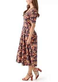 Women's Puff Sleeve Floral Midi Dress