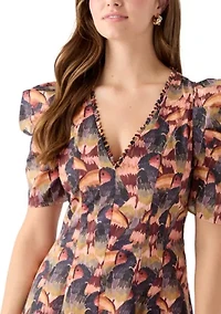 Women's Puff Sleeve Floral Midi Dress