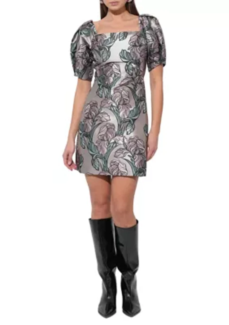 Women's Puff Sleeve Floral Print Silky Dress