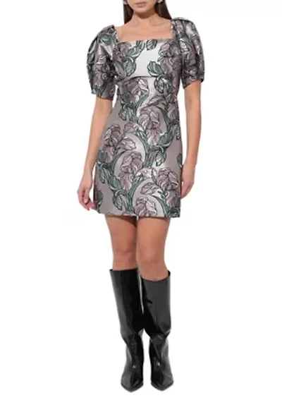 Women's Puff Sleeve Floral Print Silky Dress