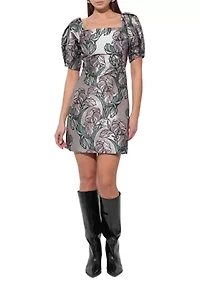 Women's Puff Sleeve Floral Print Silky Dress