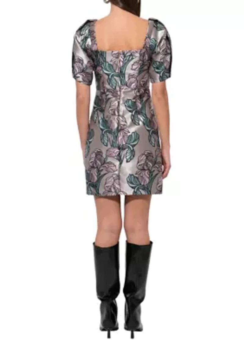 Women's Puff Sleeve Floral Print Silky Dress