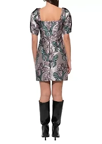 Women's Puff Sleeve Floral Print Silky Dress