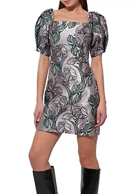 Women's Puff Sleeve Floral Print Silky Dress