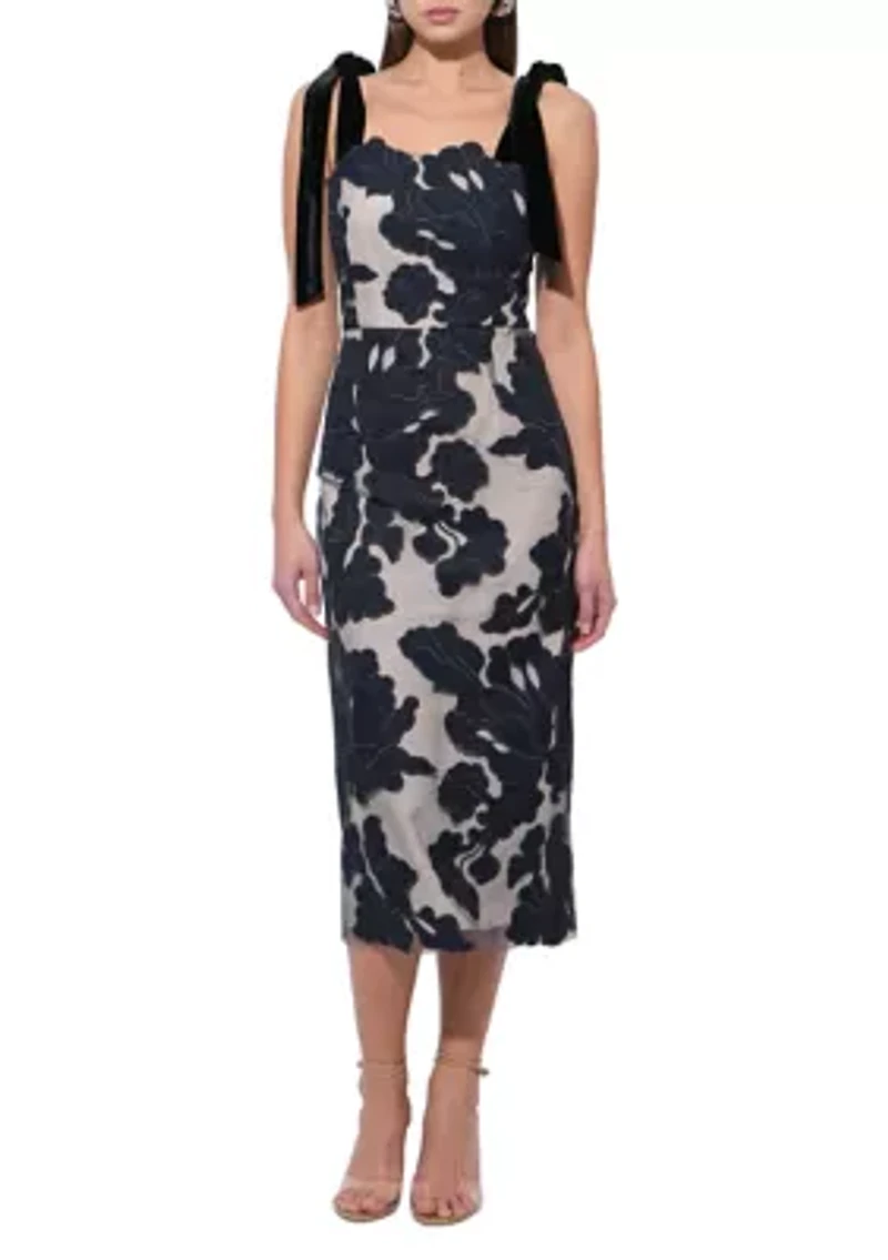 Women's Sleeveless Tie Shoulder Floral Overlay Midi Dress