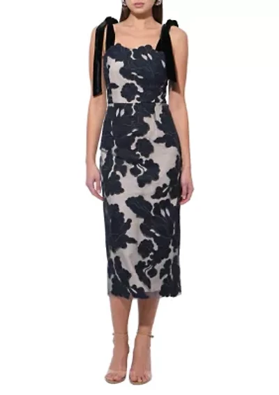 Women's Sleeveless Tie Shoulder Floral Overlay Midi Dress
