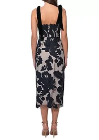 Women's Sleeveless Tie Shoulder Floral Overlay Midi Dress
