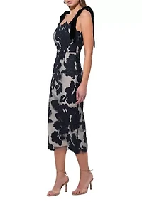 Women's Sleeveless Tie Shoulder Floral Overlay Midi Dress