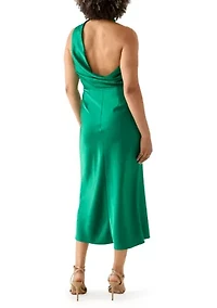 Women's High Neck Satin Midi Dress