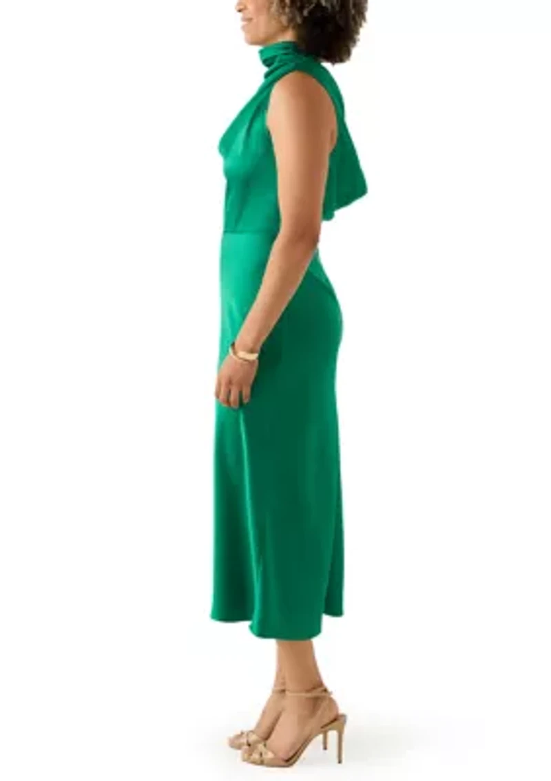 Women's High Neck Satin Midi Dress