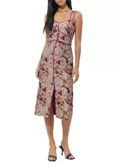 Women's Sleeveless Floral Jacquard Midi Dress