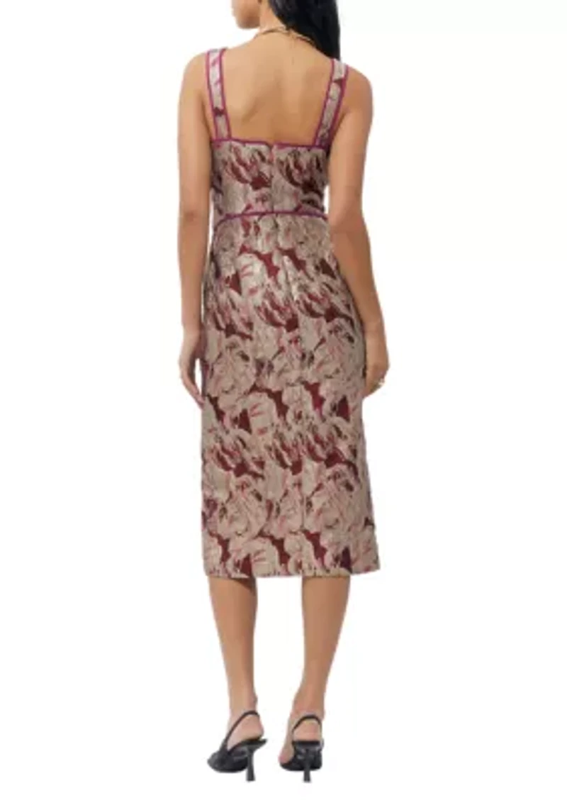 Women's Sleeveless Floral Jacquard Midi Dress