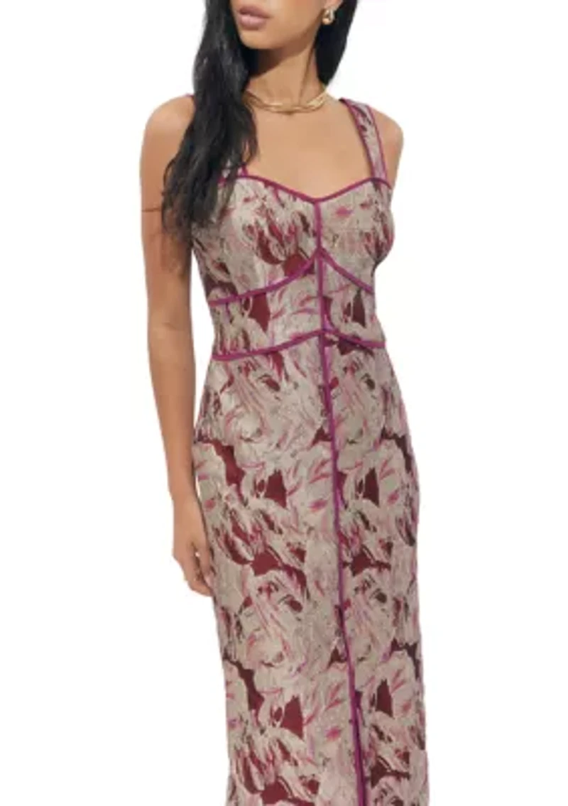 Women's Sleeveless Floral Jacquard Midi Dress