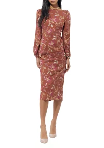 Women's Long Sleeve Floral Printed Midi Dress